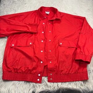 Vintage 90s Koret Women's XL Red Snap Front Utility Jacket Light Weight Dopamine